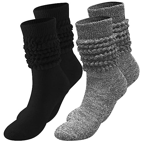 Image of 2 Pairs 80s Neon Women's Slouch Socks Extra Long Knit Scrunch Socks Heavy Thick Scrunchie Socks Size 9 to 11