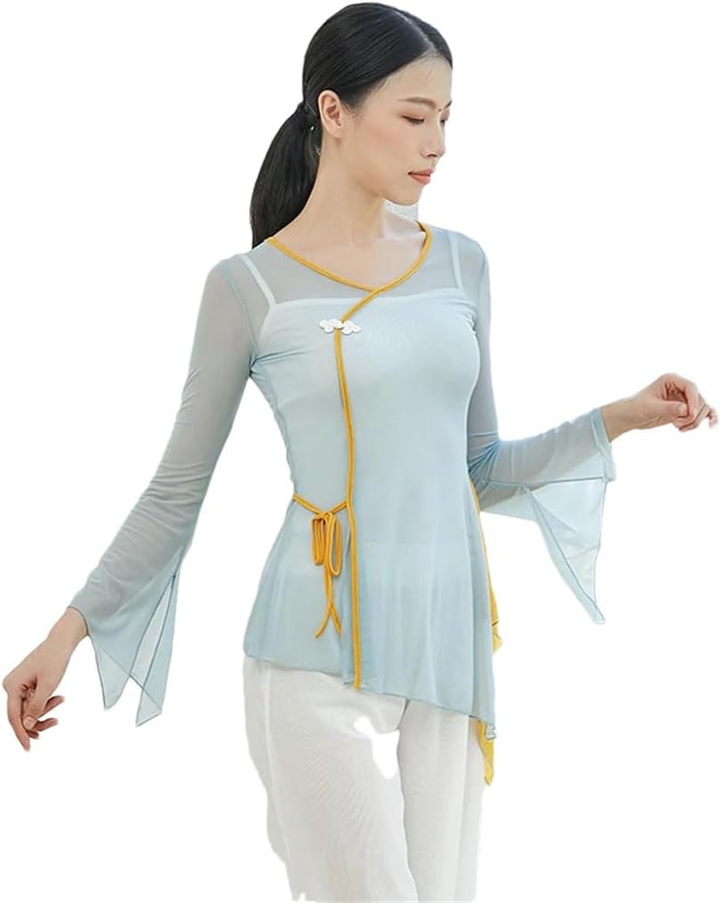 Hgvcfcv Women's Long-Sleeved Classical Dance Performance Shirt Practice Practice Clothes