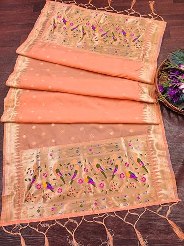 Image of DEVANGI Women's Woven Paithani Banarasi Silk Dupatta /Chunni For Women, Floral Print 1 Meter Wide and 2.3 Meter Length Printed Designer Dupatta /Chunni For Girls