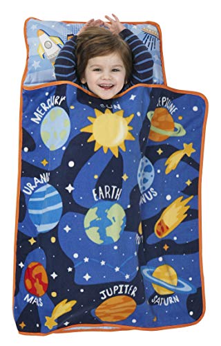 Funhouse Explore Planets & Outer Space - Kids Nap Mat Set – Includes Pillow and Fleece Blanket – Great for Kids Sleeping at Daycare, Preschool, or Kindergarten - Fits Napping Toddlers or Children