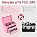 WORKPRO Mini Metal Tool Box with 2 Drawers and Top Storage, Small Tool Chest with PVC Liners and PP Feet Pads, Cold Rolled Steel Toolbox with Magnetic Tab - Pink Ribbon
