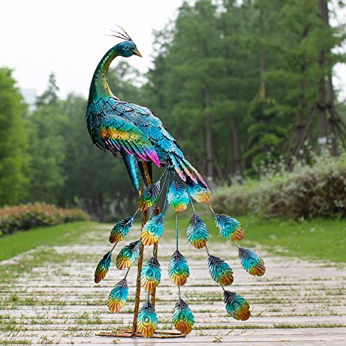 Kircust Metal Peacock Garden Statue and Sculpture, Peacocks Yard Art Lawn Ornament for Outdoor Backyard Porch Patio Decor(1-Piece)