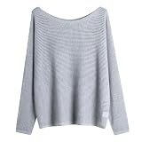 GABERLY Open Knit Boat Neck Batwing Sleeves Dolman Knitted Sweaters and Pullovers Tops for Women (One Size, Light Gray)