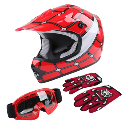 TCT-MOTORPARTS DOT Youth Kids Dirt Bike Full Face Helmets Motocross ATV Offroad Four Wheeler Helmet...