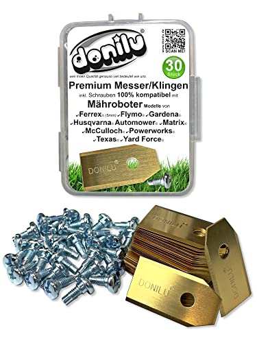 30x Titan Messer Klingen & Schrauben - kompatibel mit Husqvarna Automower, Gardena, McCulloch, Yardforce, Texas, Ferrex, Flymo, Matrix, Powerworks, Herkules - Mähroboter Ersatzmesser als Ersatzteile Cover