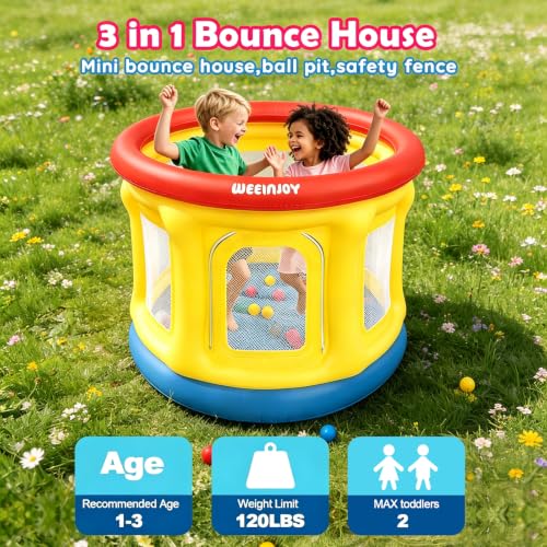 WEEINJOY Bounce House,Ball Pit for Toddlers,Inflatable Bouncy House with Pump,Indoor&Outdoor Baby Bouncer Play Yard with Safety Net,30 Pit Ball,Small Bubble Bounce House for 2 Toddlers 1-3 by WEEINJOY - Used condition - Image 2