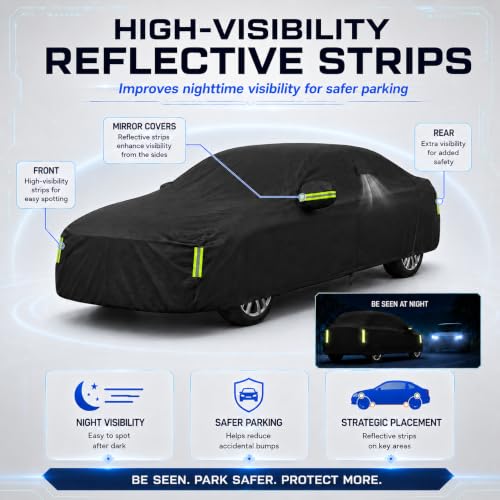 Image of Car Cover All Weather Custom Fit for Model 3 Waterproof 10 Layers 210T Full Cover Universal Heavy Duty Sun UV Rain Hail Protection with Driver Door Zipper Breathable Vents.