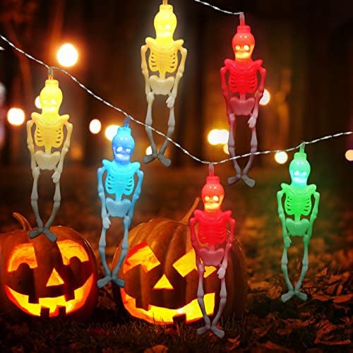 OBOVO Skeleton Lights Halloween String Lights with 2 Modes, 20LEDs Skeletons Halloween Lights Decoration, Spooky Halloween Lights for Party Patio Indoor Outdoor Halloween Party Décor Walkway Lights