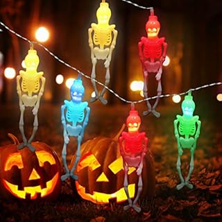OBOVO Skeleton Lights Halloween String Lights with 2 Modes, 20LEDs Skeletons Halloween Lights Decoration, Spooky Halloween Lights for Party Patio Indoor Outdoor Halloween Party Décor Walkway Lights