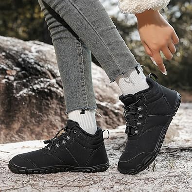 Image of Winter Footwear Barefoot Shoes Women Men Zero Drop Barefoot Hiking Boots Slip On Warm Waterproof Snow Boot Minimalist Wide Toe Ankle Booties Five Finger Hike Shoes Outdoor