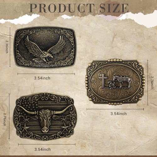 Image of Suncalla 3 Pcs Western Rodeo Belt Buckle for Men Women Cross Cowboy Cowgirl Vintage Longhorn Kneeling Horse Bull eagle
