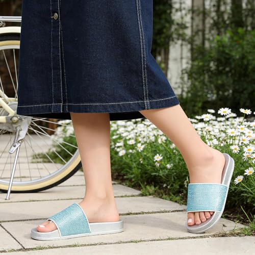 Image of Fur Story Womens Slides House Slippers Rhinestone Glitter Slides Cute bling Flat for Women Platform Sandals Cozy Bedroom Slippers Shower Shoes
