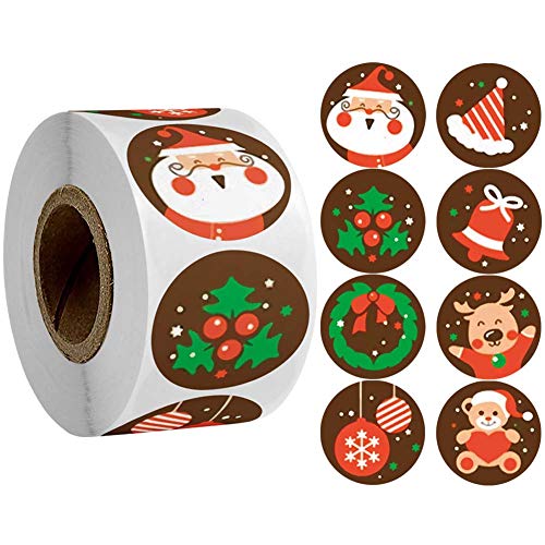 Christmas Stickers Christmas Decoration Decorating Gift 1 Roll 500 Posts Assortment Holiday Roll Sticker Santa Snowman Reindeer Stickers for Party Favors Supplies Cover