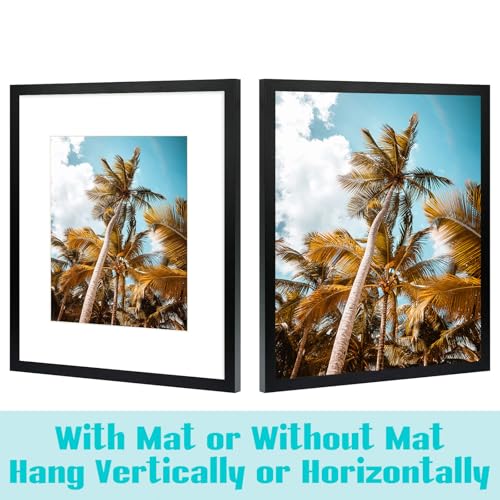 Image of Frametory, 16x20 Picture Frame with Mat for 11x14 Photo - High Definition Glass Wide Molding - Preinstalled Wall Mounting Hardware (Black, 2 Pack)