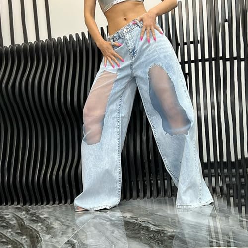 Jeans Pants Trousers Denim Low Waist Mesh Thin Loose Casual Street Wide Leg Casual Jeans for Women4