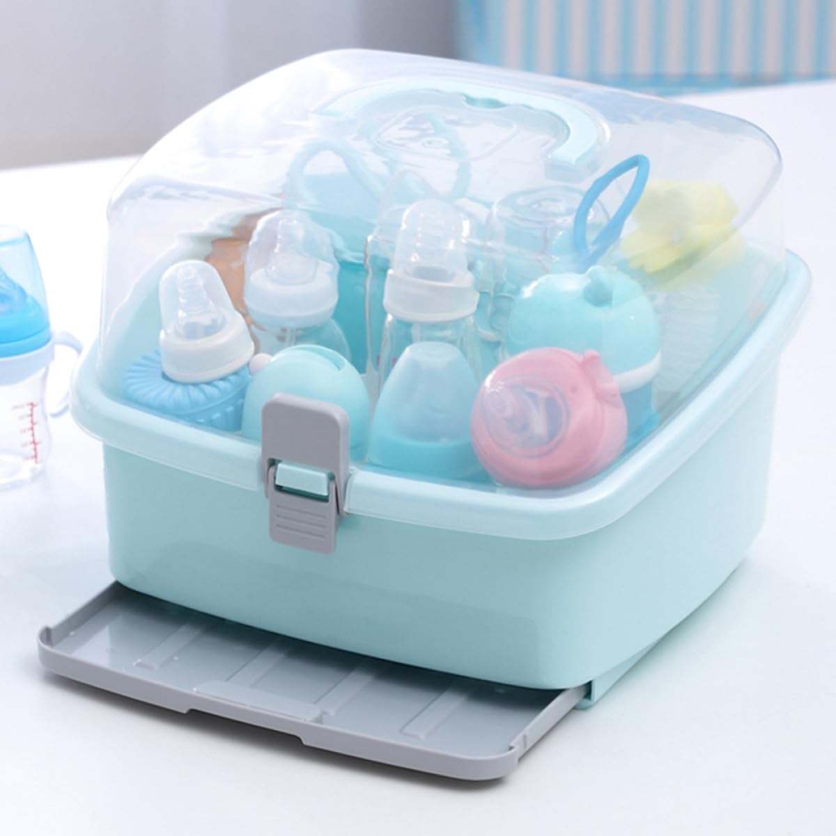 Aufbewahrungsbox für Babyflaschen aus Kunststoff, Grün, Tragbar | Schnuller und Babyflasche, Leicht zu Reinigen, für Zuhause und Unterwegs