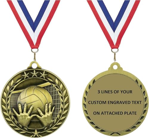 Pack of 10 (or More) Personalized Volleyball Gold Medals with Red White & Blue Neck Ribbon Award Trophy WAM9 PK