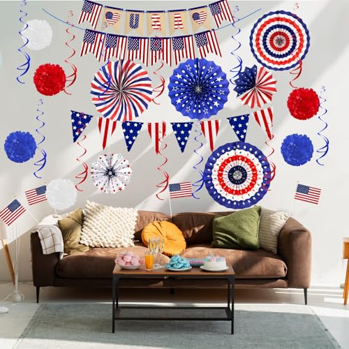 Image of 4th of July Patriotic Decorations Set - 30PCS Patriotic Decorations with LOVE USA Banner American Flag for Memorial Day Independence Day Party Decor Supplies