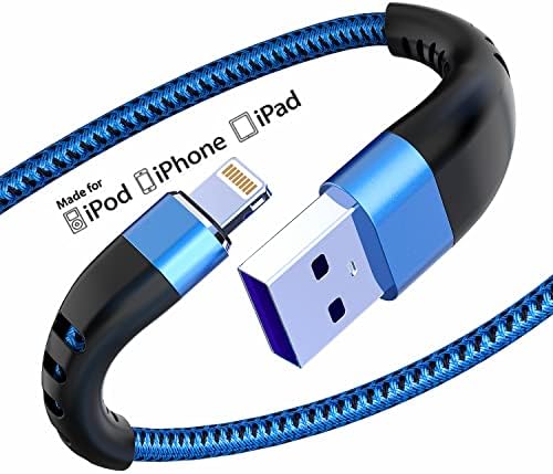 (3Pack) iPhone iPhone Charger Cable 1M, Apple MFi Certified USB to Lightning Cable 3ft,2.4A Fast Charging Cable Nylon Braided iPhone Charger Lead for iPhone 12 11 11Pro X XS XR XS Max 8 7 6 iPad(Blue)