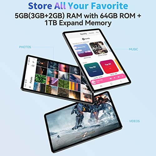 Blackview Tab 7 WiFi Tablet, Android 12 Tablet Quad Core 5GB(3+2) RAM 64GB ROM até 1TB TF, 10.1 Pole