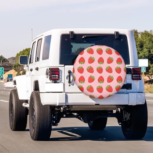 Image of Pink Strawberry Spare Tire Cover Dust-Proof Wheel Tire Cover Fit Trailer, RV, SUV and Many Vehicle 16inch
