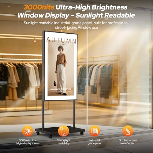Image of 43 Inch Digital Signage Display, 3000 Nits Ultra Bright LCD Advertising Screen, Android 14 Mobile App Control & CMS with USB /HDMI /WiFi for Retail Restaurant Hotel