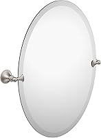 Moen Glenshire Brushed Nickel Oval Tilting Bathroom Mirror 26x22 Inch Frameless Pivoting Wall Mount DN2692BN