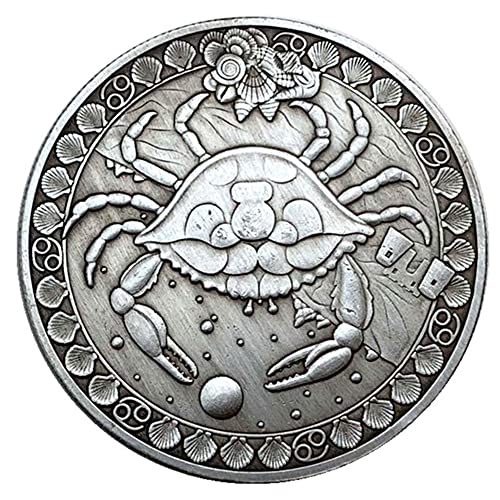 Aomcisi Creative Twelve Constellations Zodiac Coin Challenge Ancient Silver Commemorative Coins Home Decor Crafts Art Collection Gift (Cancer)