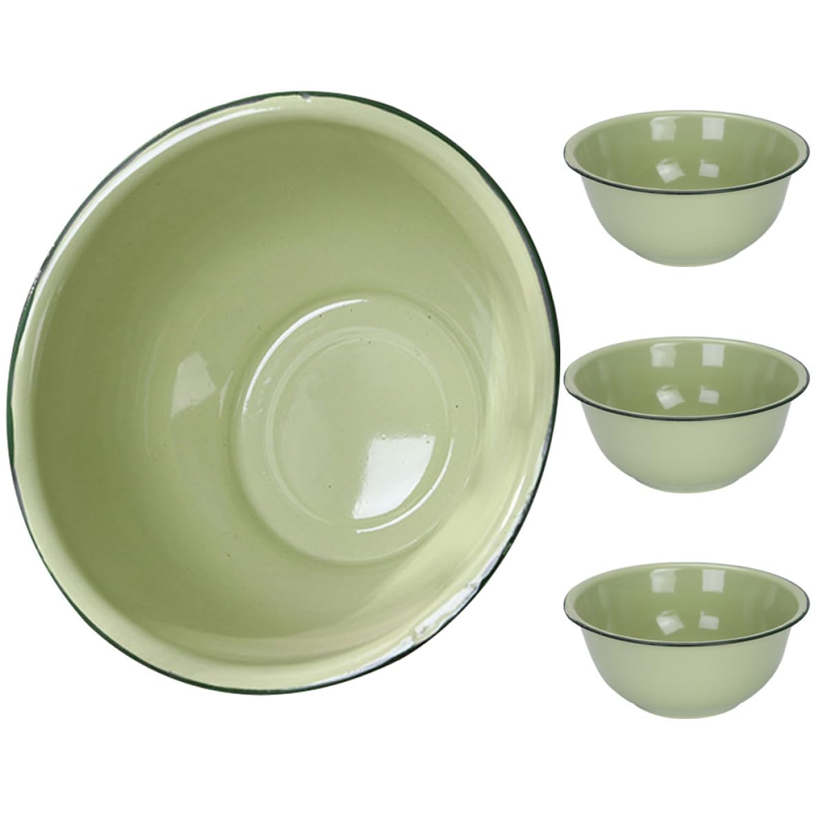 STOBAZA Set di 4 Ciotole da Cucina in Smalto Vintage Verde Chiaro, Grande Capacità, Facili da Pulire, per Lavare Riso o Conservare Strutto in Stile Retrò Colore Casuale