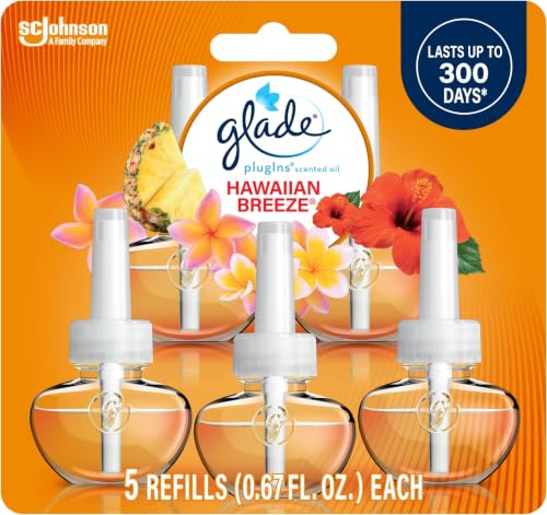 Image of Glade PlugIns Refills Air Freshener, Scented and Essential Oils for Home and Bathroom, Hawaiian Breeze, 3.35 Fl Oz, 5 Count (Pack of 5)