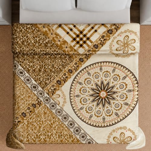 Image of Signature All Season Double Bed Blanket | Super Soft Plush, Lightweight & Cozy | 220 x 240 cm | 2.5 kg | Multi-Color Vibrant Print | Ideal for Winter, AC Use & Gifting (Golden Mandala)