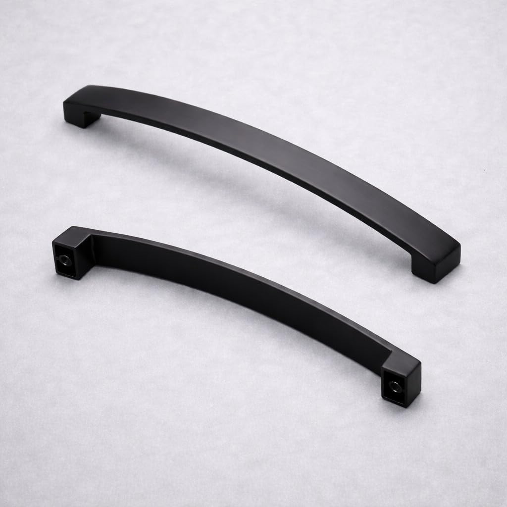 ANGSTROM 5-Pack Curved Arch Cabinet Pulls, Solid Zinc Handle Bar 7.5 Inch (Matte Black)
