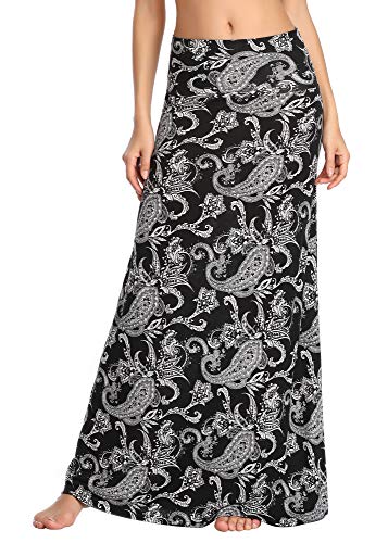 Image of Urban CoCo Women's Stylish Spandex Comfy Fold-Over Flare Long Maxi Skirt