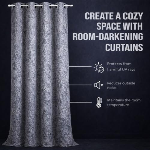 Image of Grey Velvet Blackout Curtain for Door & Window, 8 Feet Long, 70% Room Darkening, Thermal Insulated Heavy Drape, Soft Velvet Fabric, Set of 2 (2 Panels, 243 * 121cm, Grey)