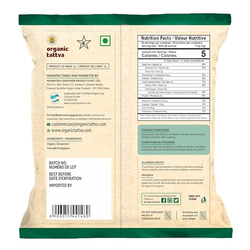 Image of Organic Tattva Cinnamon Sticks 50g | Organic Gluten-Free Dalchini Whole | Natural & Aromatic Spice for Cooking, Baking, Tea, Coffee & Indian Dishes