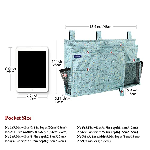 Image of Surblue Bedside Caddy Hanging Organizer Storage Bag for Bunk and Hospital Beds, College Dorm Rooms, Baby Rails, Camp (8 Pockets), Cartoon