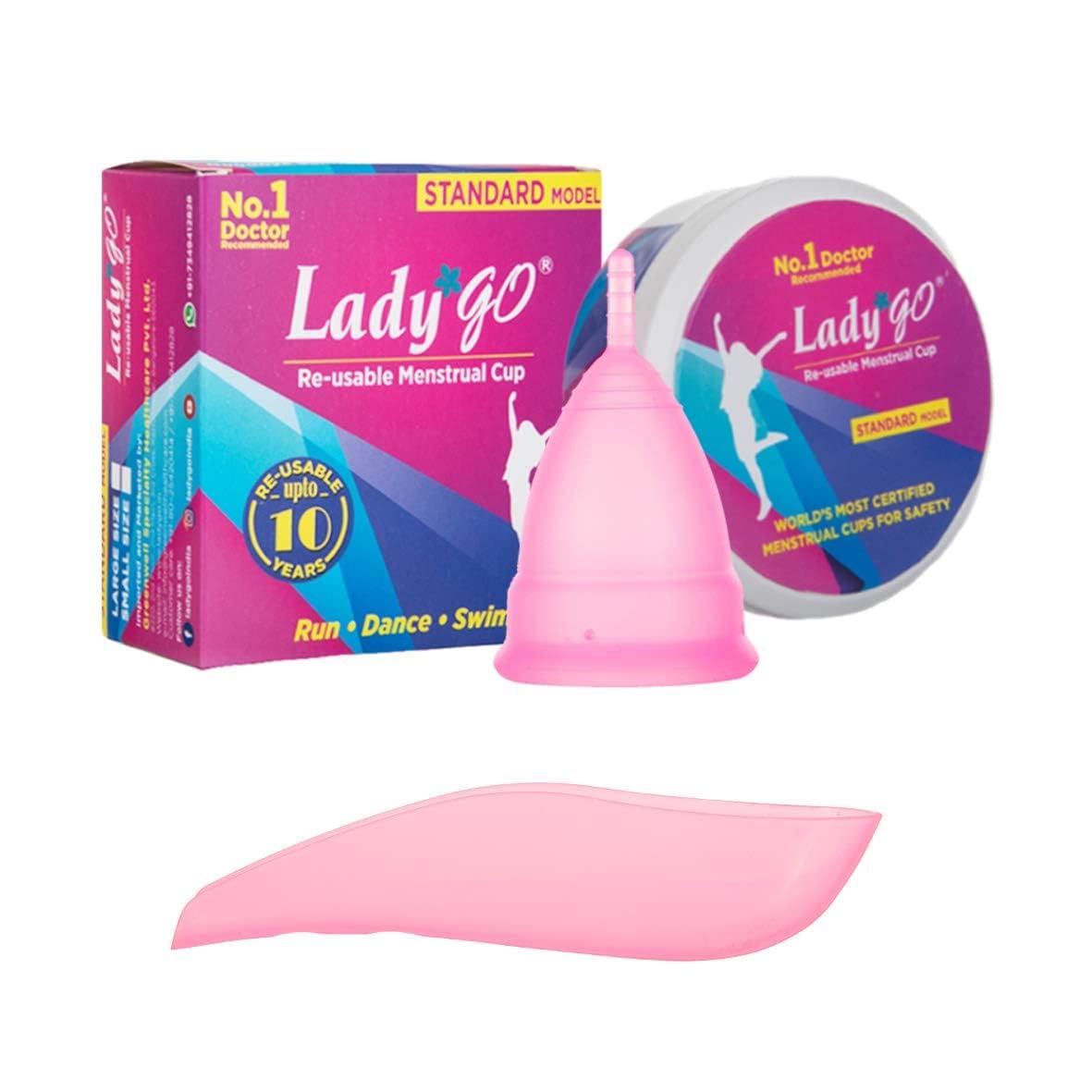 LADY GO Reusable Menstrual Cup With Free Female Urinal Device-Standard Model-Large (Pink),Pack of 1 Count