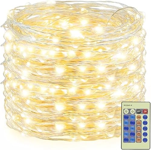 Decute 300LED Christmas Tree String Lights 99FT Silver Wire Warm