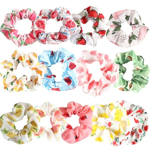 13 PCS Scrunchies for Girls Fruit Printed Ponytail Holder Cute Hair Ties Scrunchy for Kids Todder Adult Women Soft Hair Band (Multicolor Fruit-2)