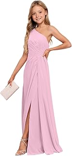 Junior Bridesmaid Dresses Chiffon One Shoulder Flower Girl Dress for Teen Long Party Pageant Gowns - Buy now