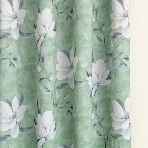 Image of MYSKY HOME Floral 95% Blackout Curtains 54 Inch Long 2 Panels Set for Kitchen White Flower Printed Thermal Insulated Light Blocking Black Out Grommet Window Treatments, 52 inch W Each Panel, Sage Green