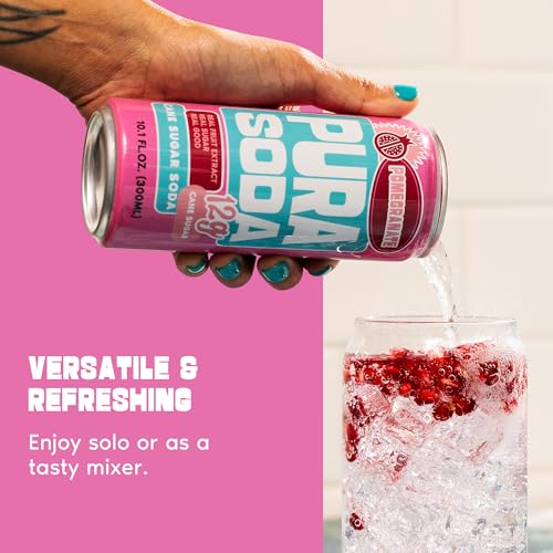 Image of PuraSoda Pomegranate - 12g Pure Cane Sugar Soda, 10 Fl Oz, Pack of 12