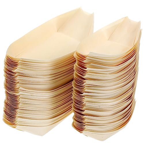 LIGIGWASH 100個 使い捨て天然バーチ材寿司ボート 使い捨て刺身皿 デザート 前菜対応 和風サービングトレイ
