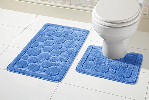 Voice7 Luxury 2 Piece Cali Circles Bath and Pedestal Mat Set - Non Slip Rubber Backing & Comfortable - Choose from 15 Stunning Colors (Silver, UK Size)