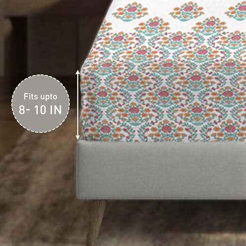 Image of MYTRIDENT Soft Comfort Bedsheet for Double Bed King Size | 182 cm x 198 cm + 30 cm | 200 TC, Sateen Weave, 100% Cotton, Elastic fittedsheet with 2 Pillow Covers and Breathable - Cascade