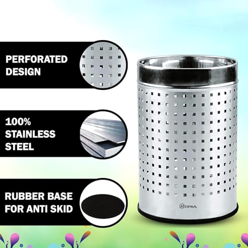 Image of mofna Stainless Steel Square Perforated Dustbin, Garbage Bin Paper Bin For Home, Bedroom, washrooms, Office, Kitchen, Bathroom (12 inchx24 inch Inch - 40-Liter (Silver))