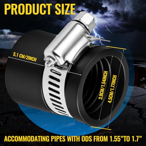 Image of 6 Pack 1-1 /2 Inch Flexible PVC Pipe Cap with Stainless Steel Clamps - Black Durable End Caps for Drainage, Wastewater & Vent Pipes, Above /below Ground Use