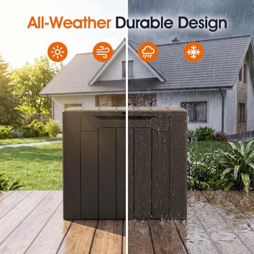Image of Greesum 33 Gallon Resin Deck Box All Weather Outdoor Storage Boxes, Dark Brown