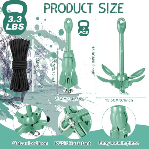 Image of Lounsweer 2 Pack 1.5 /3.5 lb Marine Kayak Anchor Kit Folding Grapnel Anchor Kit Boat Kayak Fishing Accessories for Small Boats Kayaks Canoe Paddle Boards