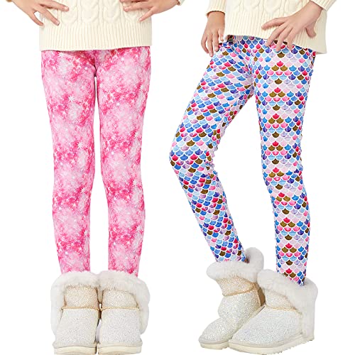 Girls Winter Warm Fleece Lined Leggings Printed Thick Warm Pants for 3-12 Years